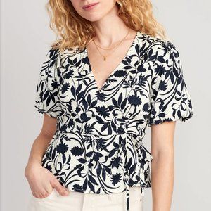 Old Navy | Women's Waist-Defined Puff-Sleeve Tie-Wrap Top